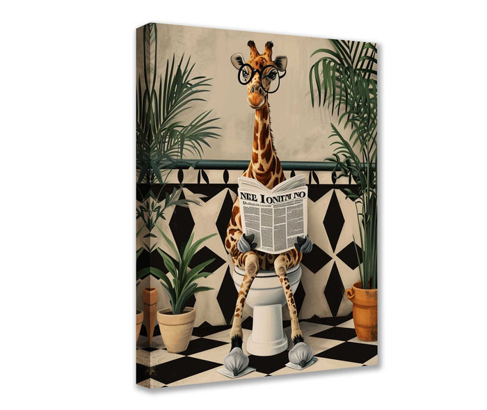 Giraffe on Toilet Canvas Wall Art - Tucocoo