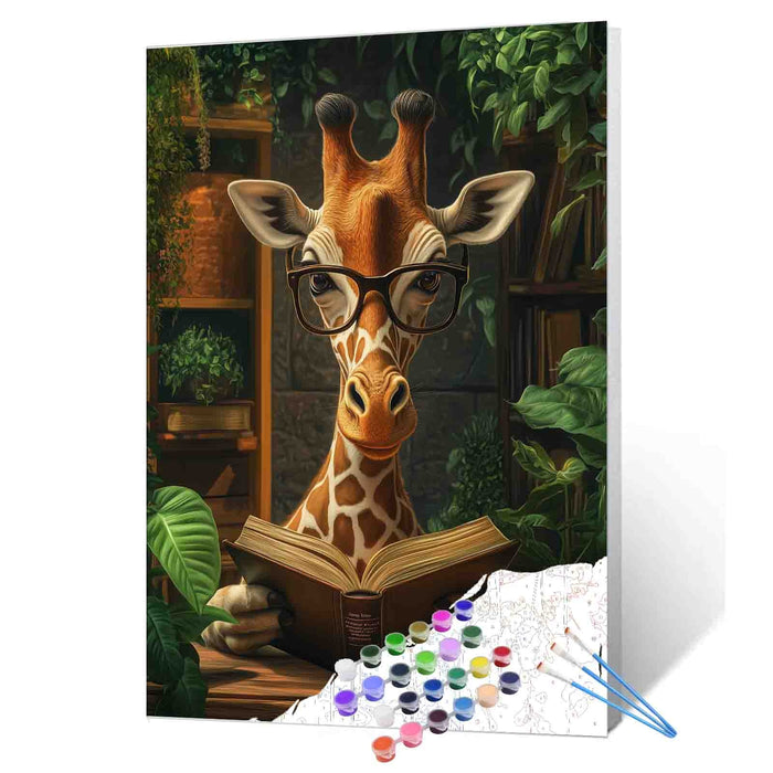 Giraffe Scholar in Study Room Paint by Numbers