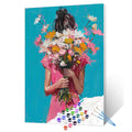 Girl in Pink Holding Flowers Paint by Numbers
