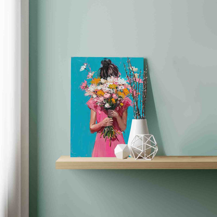 Girl in Pink Holding Flowers Paint by Numbers
