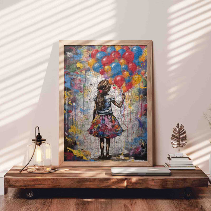 Girl with Colorful Balloons Jigsaw Puzzle