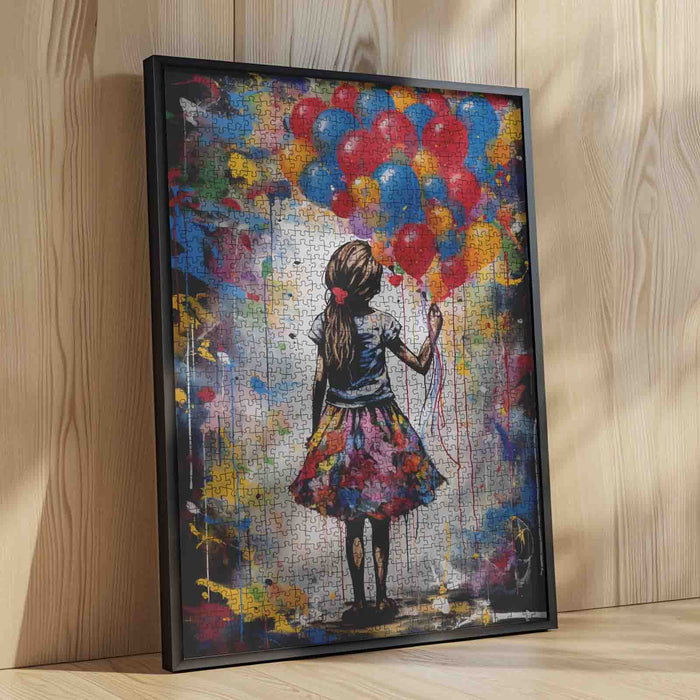 Girl with Colorful Balloons Jigsaw Puzzle