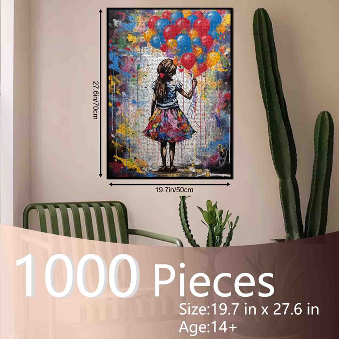 Girl with Colorful Balloons Jigsaw Puzzle