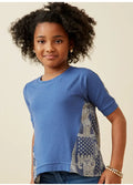 Girls Contrast Printed Princess Seam Mix Media Top