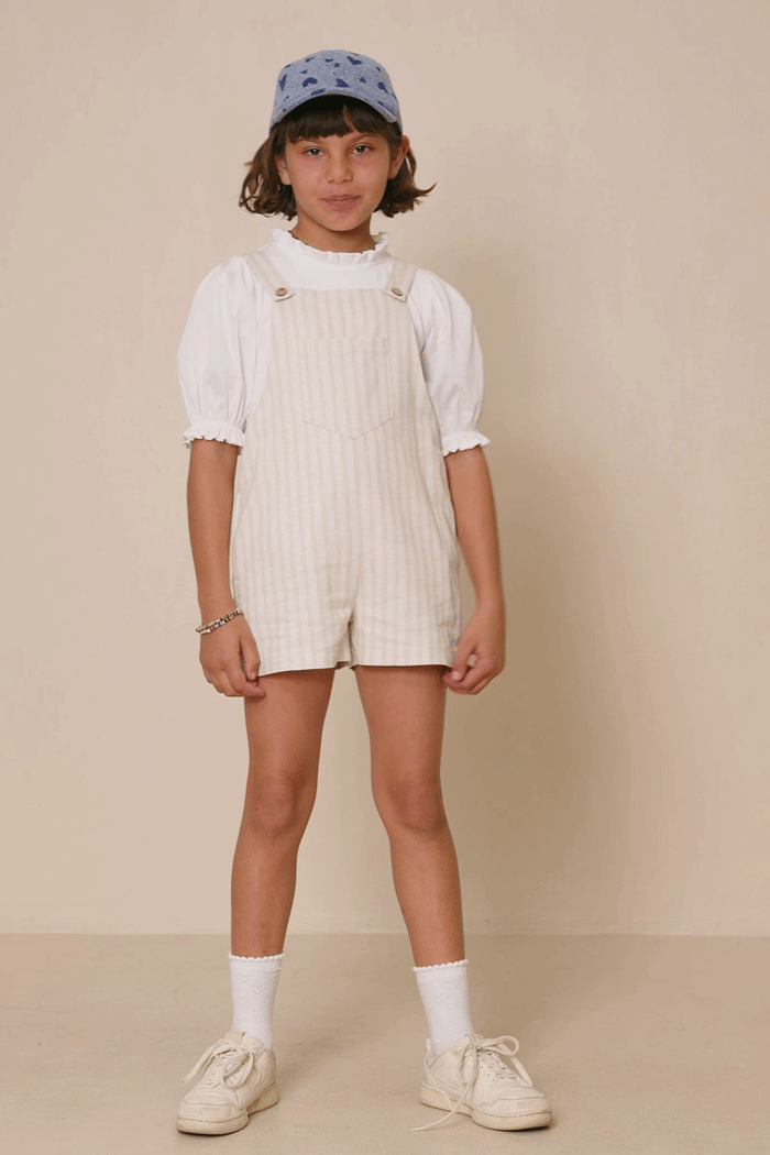 Girls Striped Pleat Detail Overalls