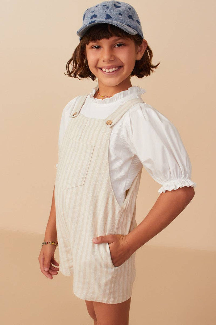 Girls Striped Pleat Detail Overalls
