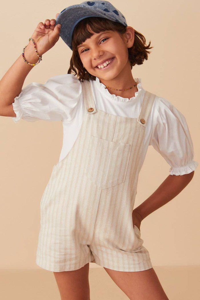 Girls Striped Pleat Detail Overalls