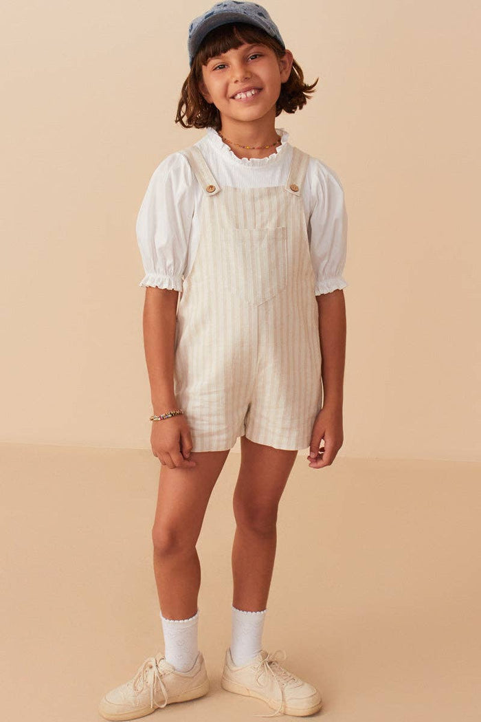 Girls Striped Pleat Detail Overalls