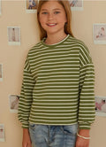 Girls Waffle Textured Striped Drop Shoulder T Shirt