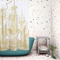 Gold Nautical Ship Shower Curtain - Nautical Home Decor - Coastal Compass Home Decor