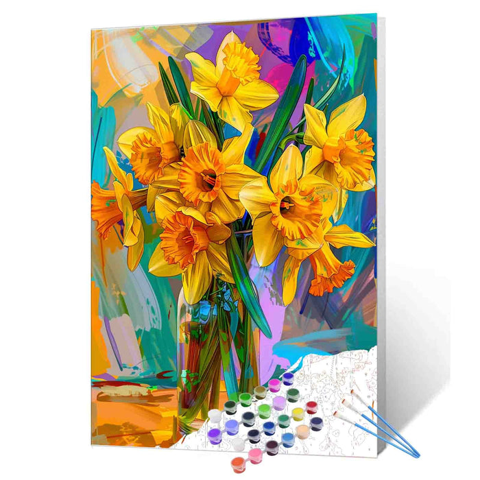Golden Daffodils in Abstract Vase Paint by Numbers