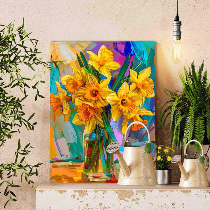 Golden Daffodils in Abstract Vase Paint by Numbers