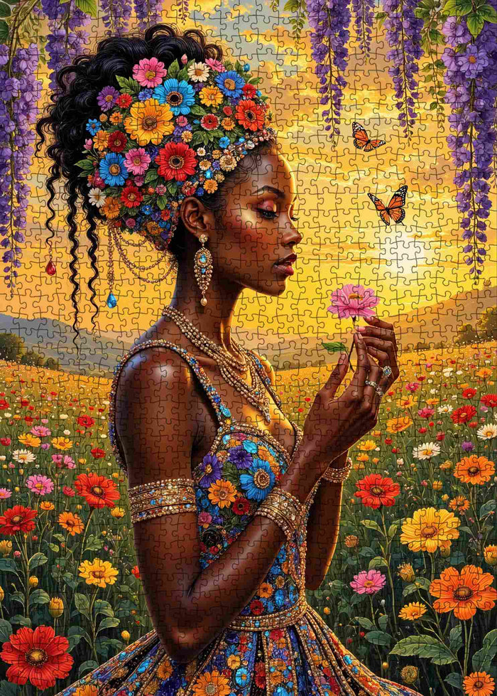 Golden Floral Serenity Portrait Jigsaw Puzzle