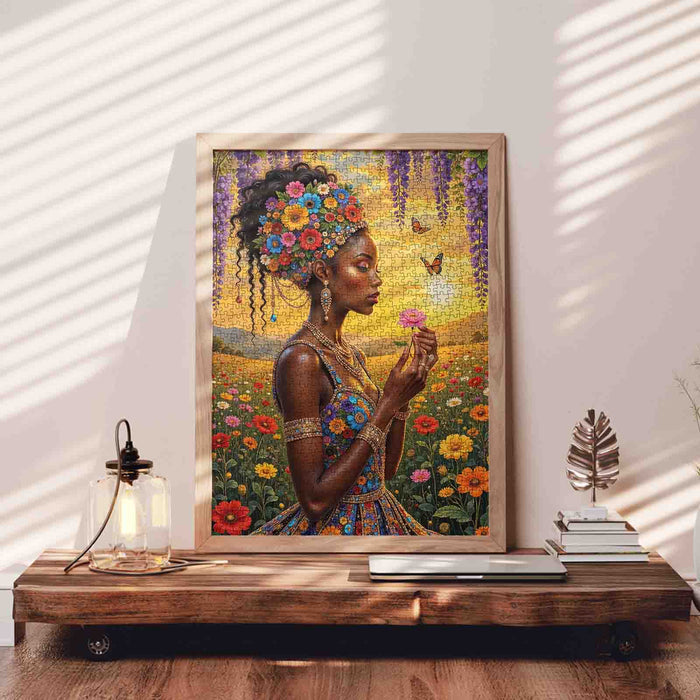 Golden Floral Serenity Portrait Jigsaw Puzzle