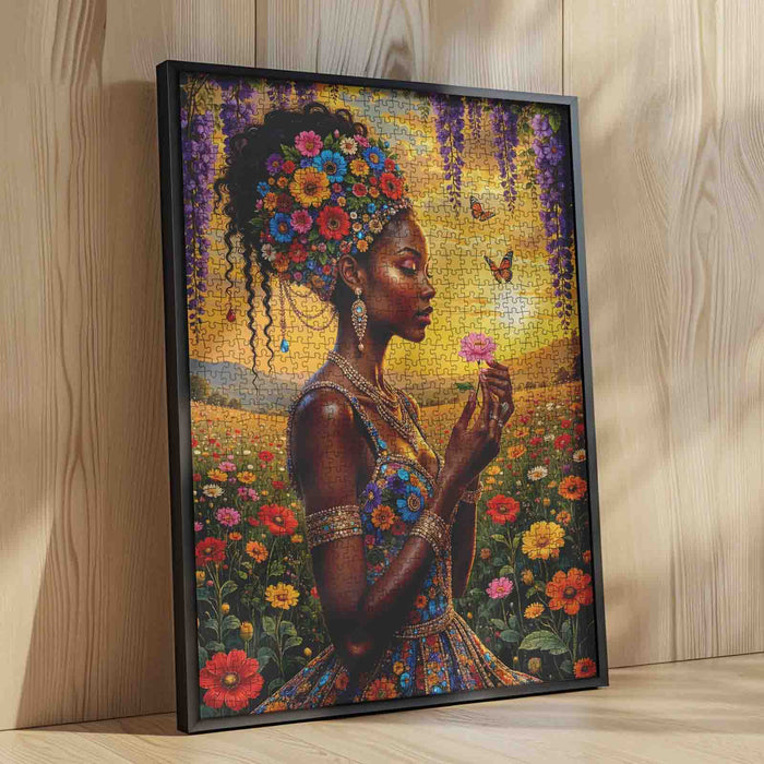 Golden Floral Serenity Portrait Jigsaw Puzzle