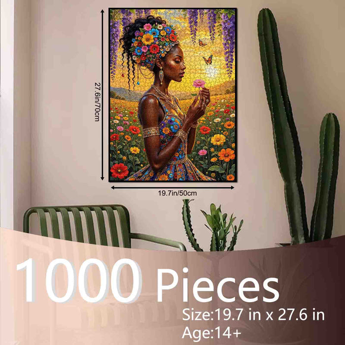 Golden Floral Serenity Portrait Jigsaw Puzzle