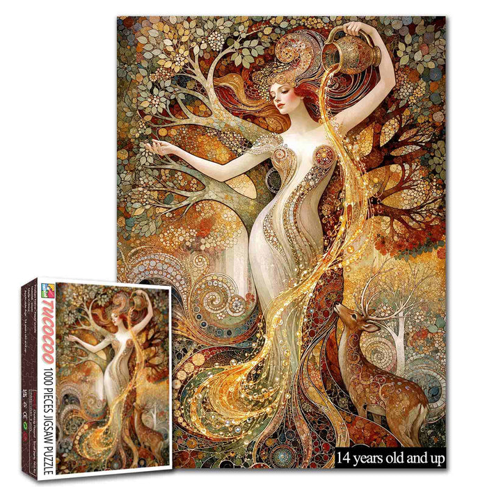 Golden Forest Goddess and Stag Jigsaw Puzzle