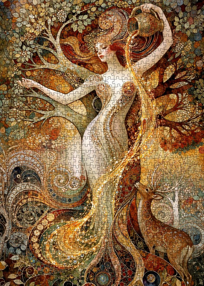 Golden Forest Goddess and Stag Jigsaw Puzzle