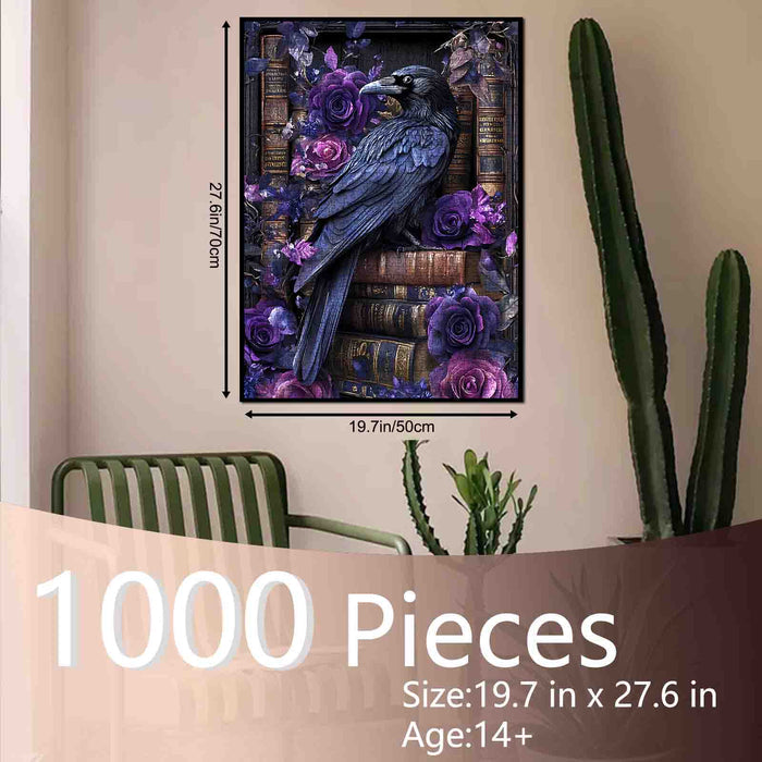 Gothic Raven and Purple Roses Jigsaw Puzzle