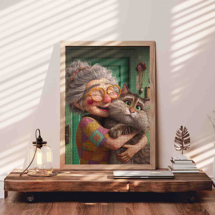 Grandma and Her Fluffy Cat Jigsaw Puzzle