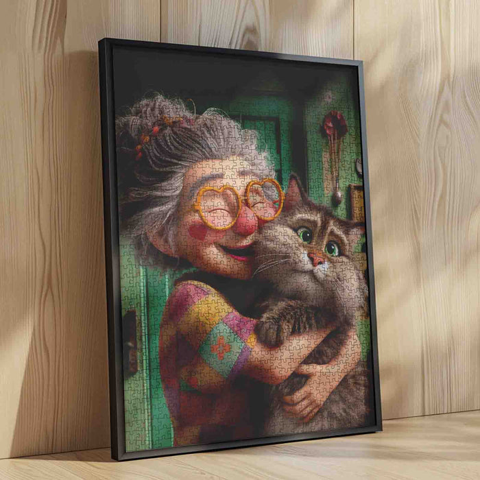 Grandma and Her Fluffy Cat Jigsaw Puzzle