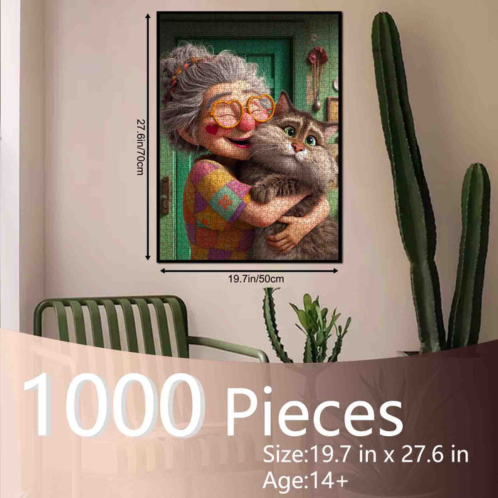 Grandma and Her Fluffy Cat Jigsaw Puzzle