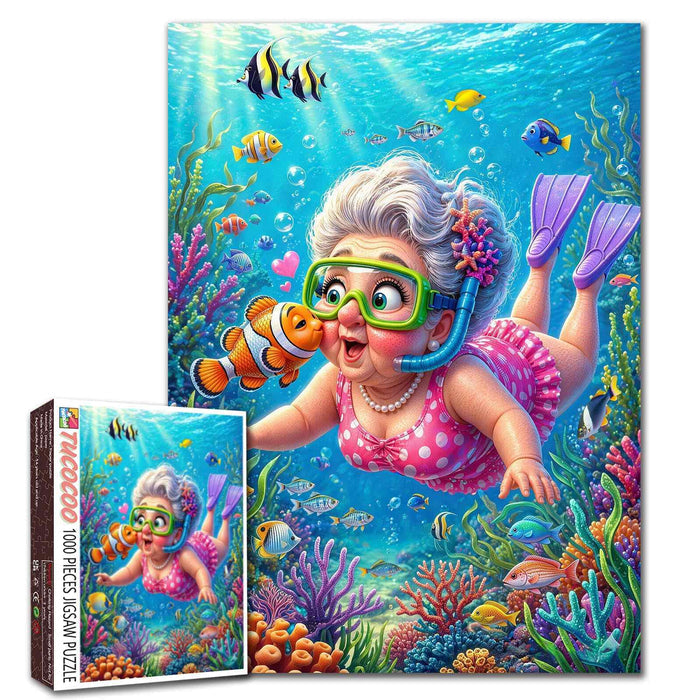 Grandma Snorkeling Coral Reef Adventure Jigsaw Puzzle
