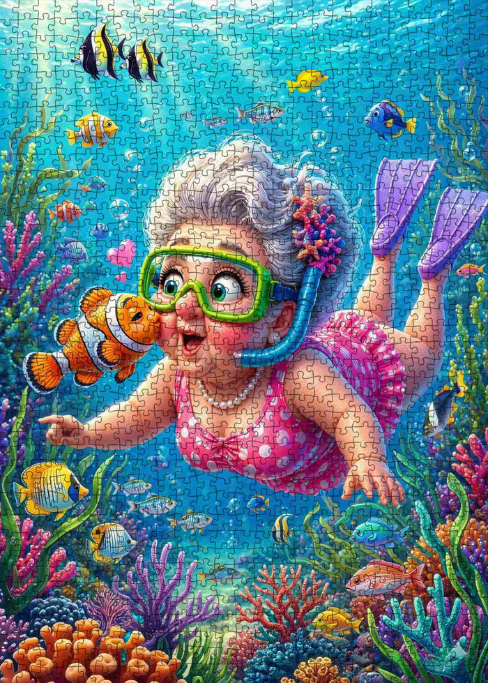 Grandma Snorkeling Coral Reef Adventure Jigsaw Puzzle