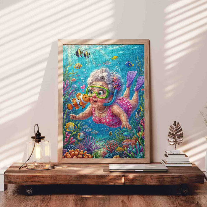 Grandma Snorkeling Coral Reef Adventure Jigsaw Puzzle