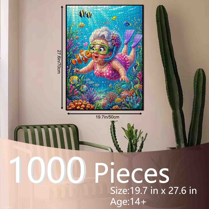 Grandma Snorkeling Coral Reef Adventure Jigsaw Puzzle