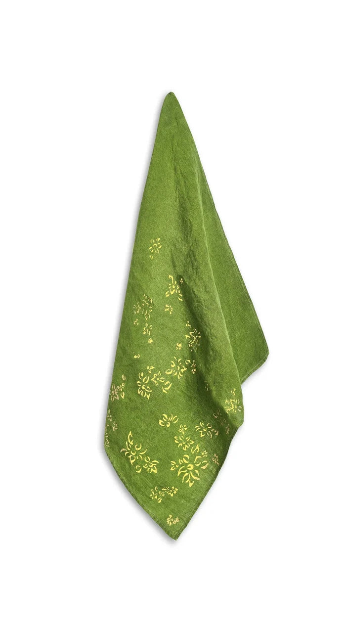 Green &  Gold Foil Falling Flower Dinner Napkins