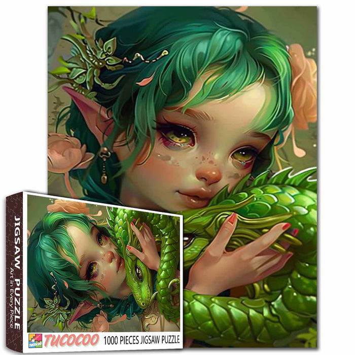 Green-haired Girl with Dragon Jigsaw Puzzle