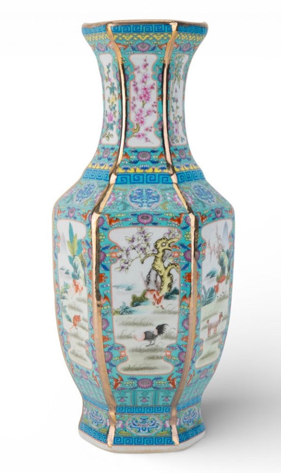 Green Painted Hex Vase Animal