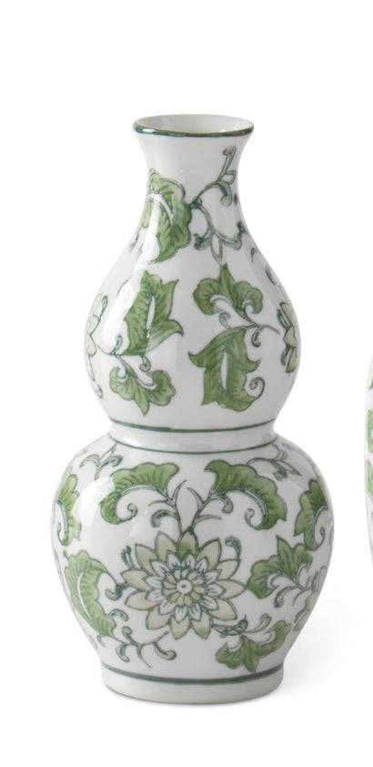 Green & White Ceramic Chinoiserie Bud Vases