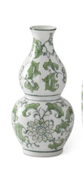 Green & White Ceramic Chinoiserie Bud Vases