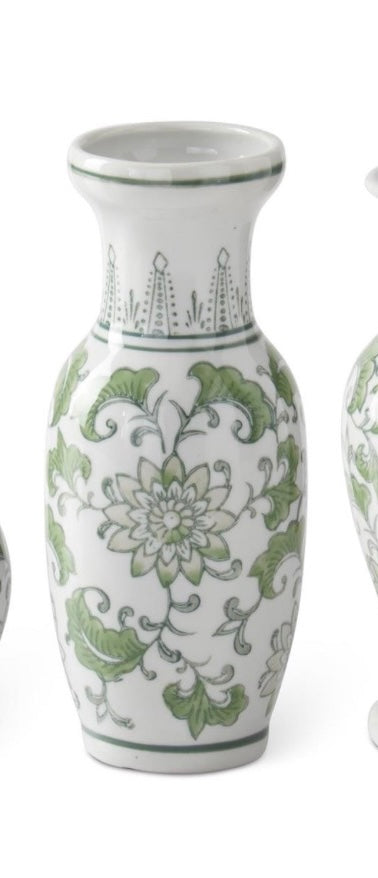Green & White Ceramic Chinoiserie Bud Vases