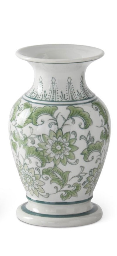 Green & White Ceramic Chinoiserie Bud Vases