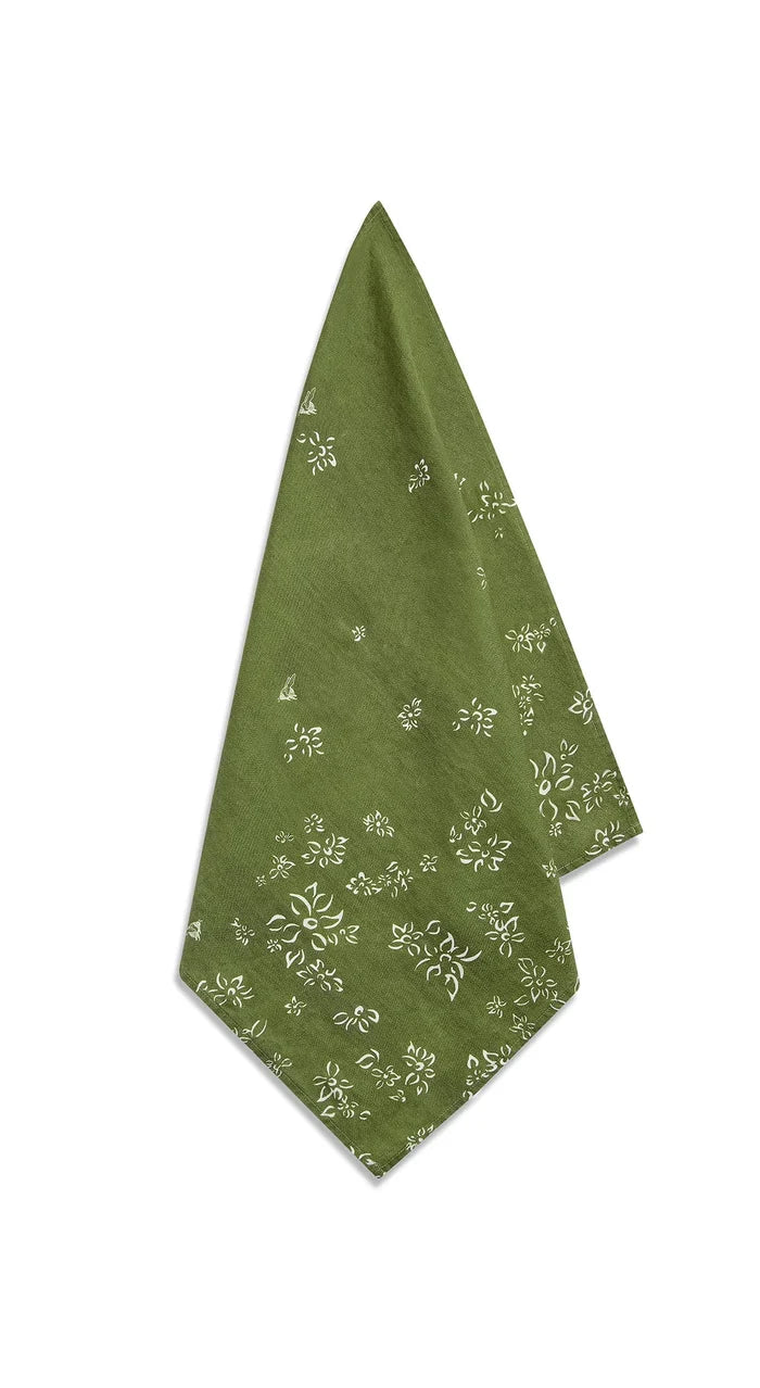 Green & White  Falling Flower Dinner Napkins