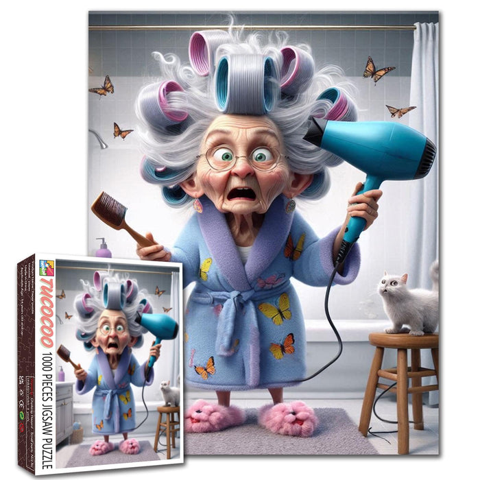 Hair Dryer Panic Granny Jigsaw Puzzle