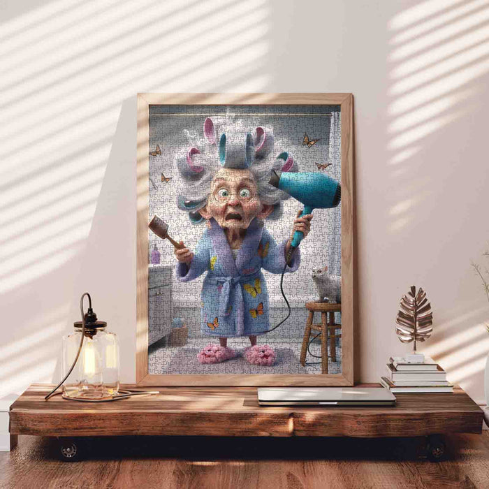 Hair Dryer Panic Granny Jigsaw Puzzle