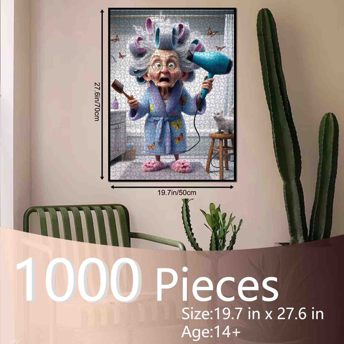 Hair Dryer Panic Granny Jigsaw Puzzle