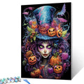 Halloween Witch with Pumpkin Hat Paint by Numbers