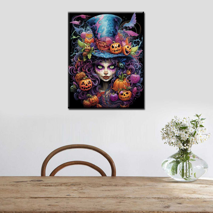 Halloween Witch with Pumpkin Hat Paint by Numbers
