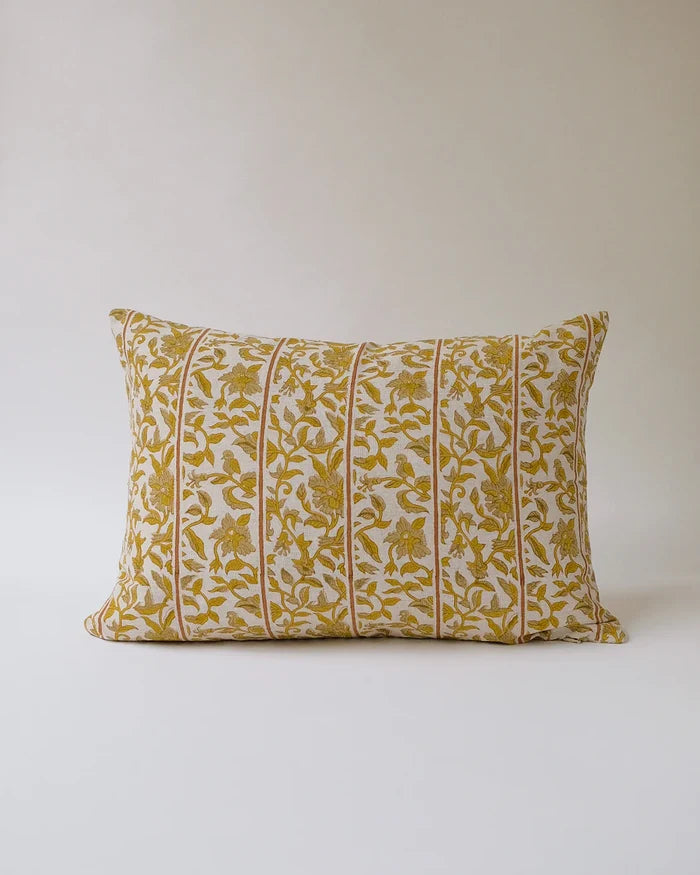 Hand Block-printed Linen Pillowcase, Sonal Khaki