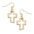 Hand cast gold open square Cross earrings