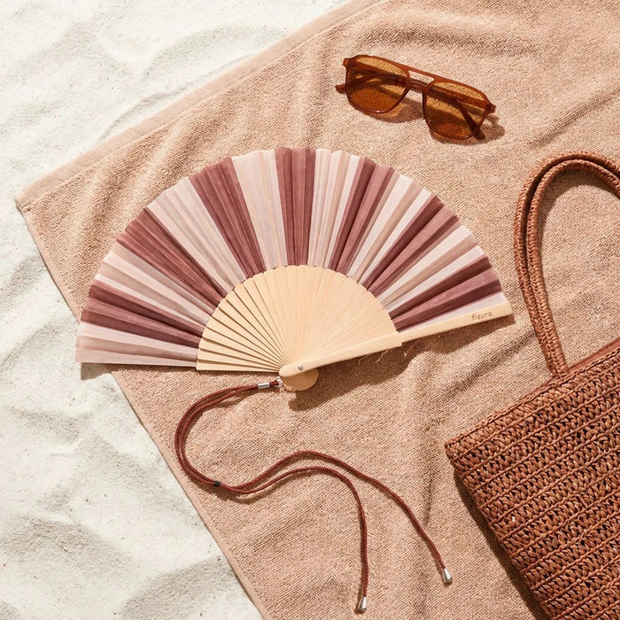 Hand Fan - Brown + Beige Stripe