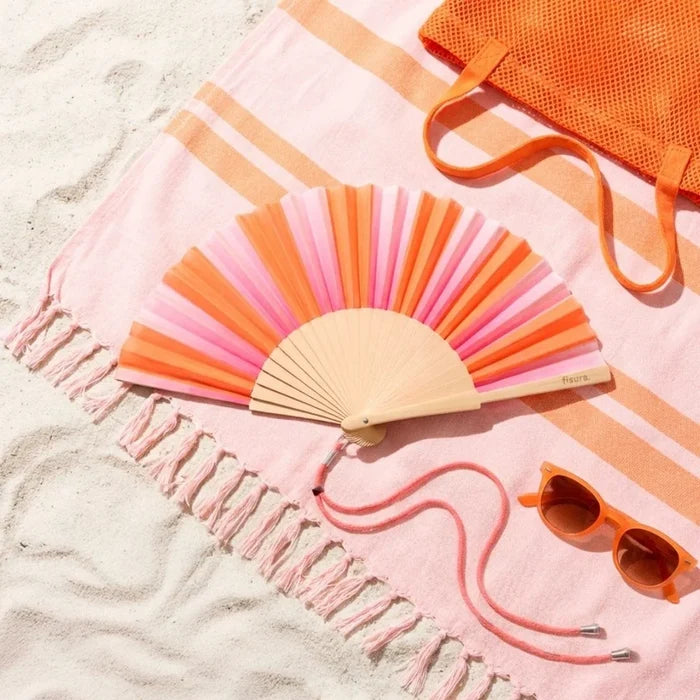 Hand Fan - Pink and Orange Stripes