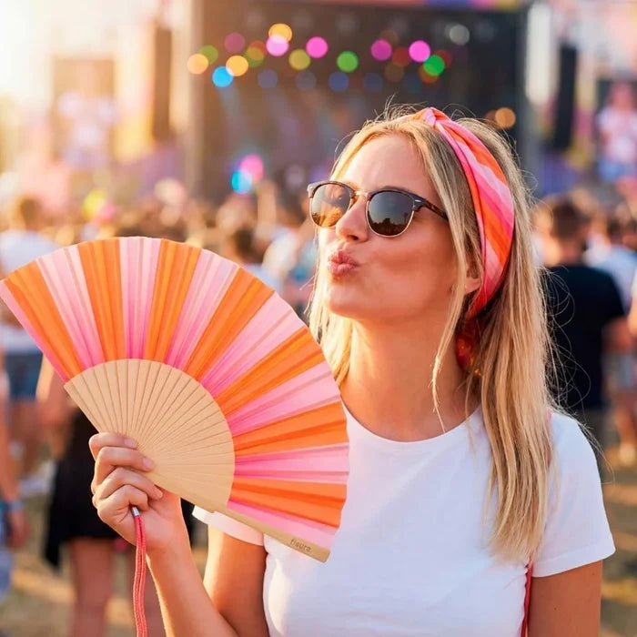 Hand Fan - Pink and Orange Stripes