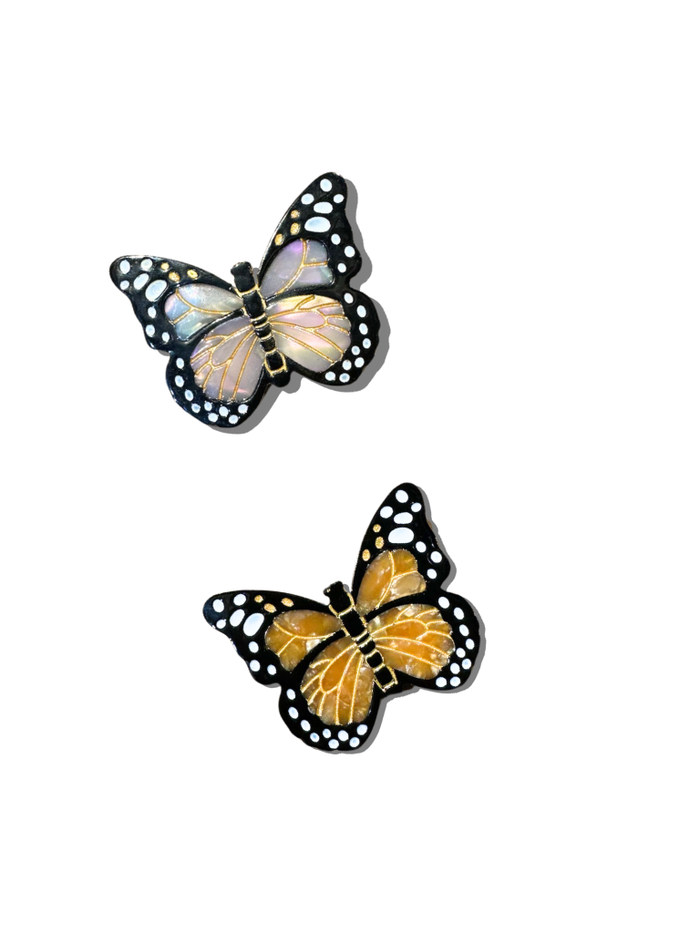 Hand-painted Monarch Butterfly Brooch Pin: White