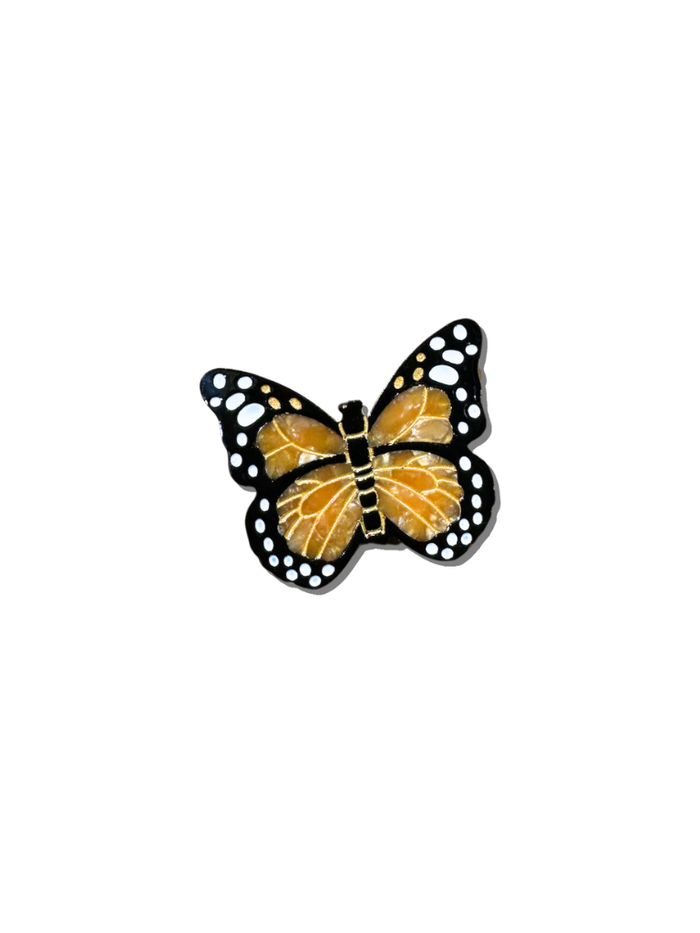 Hand-painted Monarch Butterfly Brooch Pin: White